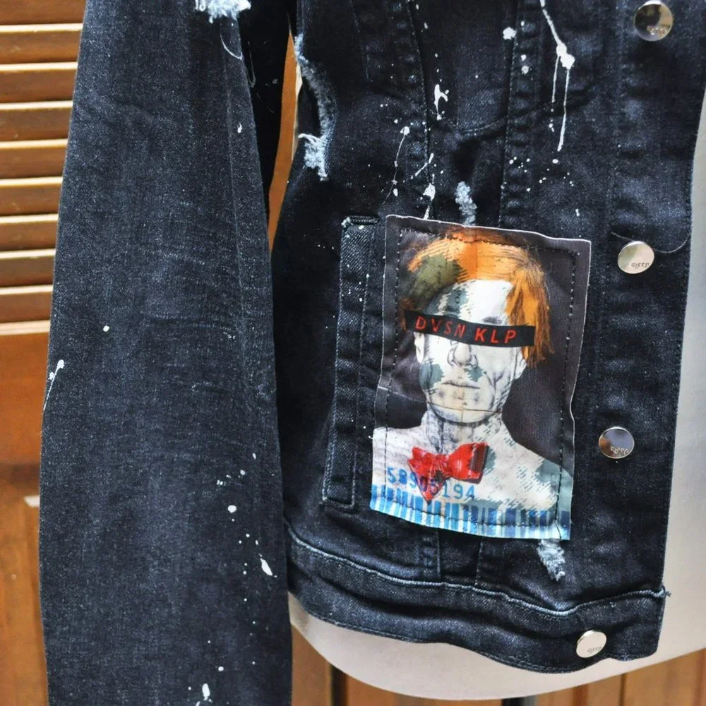 Kleep Biggie Smalls Bowie Warhol Dark Denim Jean Jacket Sz S